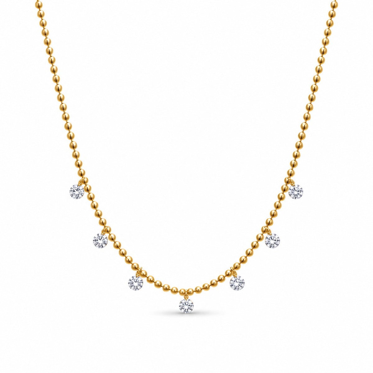 Lumeniri seven drilled diamond ball chain necklace in 14K yellow gold with 2.10 CTW of diamonds