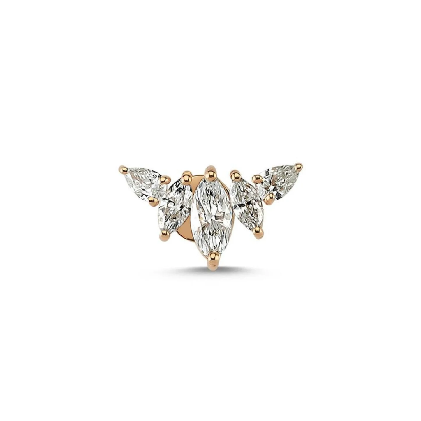 Margot single diamond stud F-G VS lab created pear marquise design white background jewelry shot