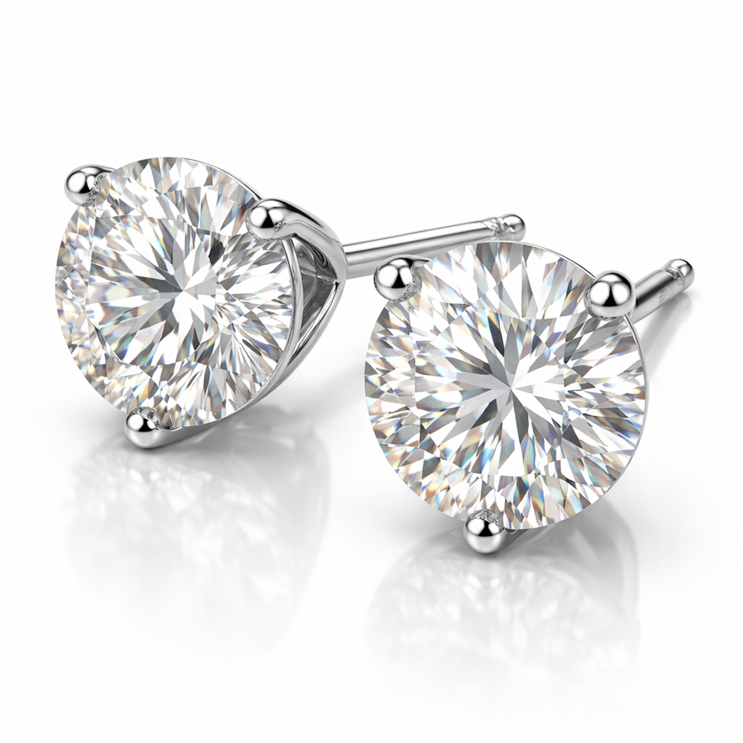 Martini 3ct Diamond Stud Earrings 3 Prong in 14k White Gold_1