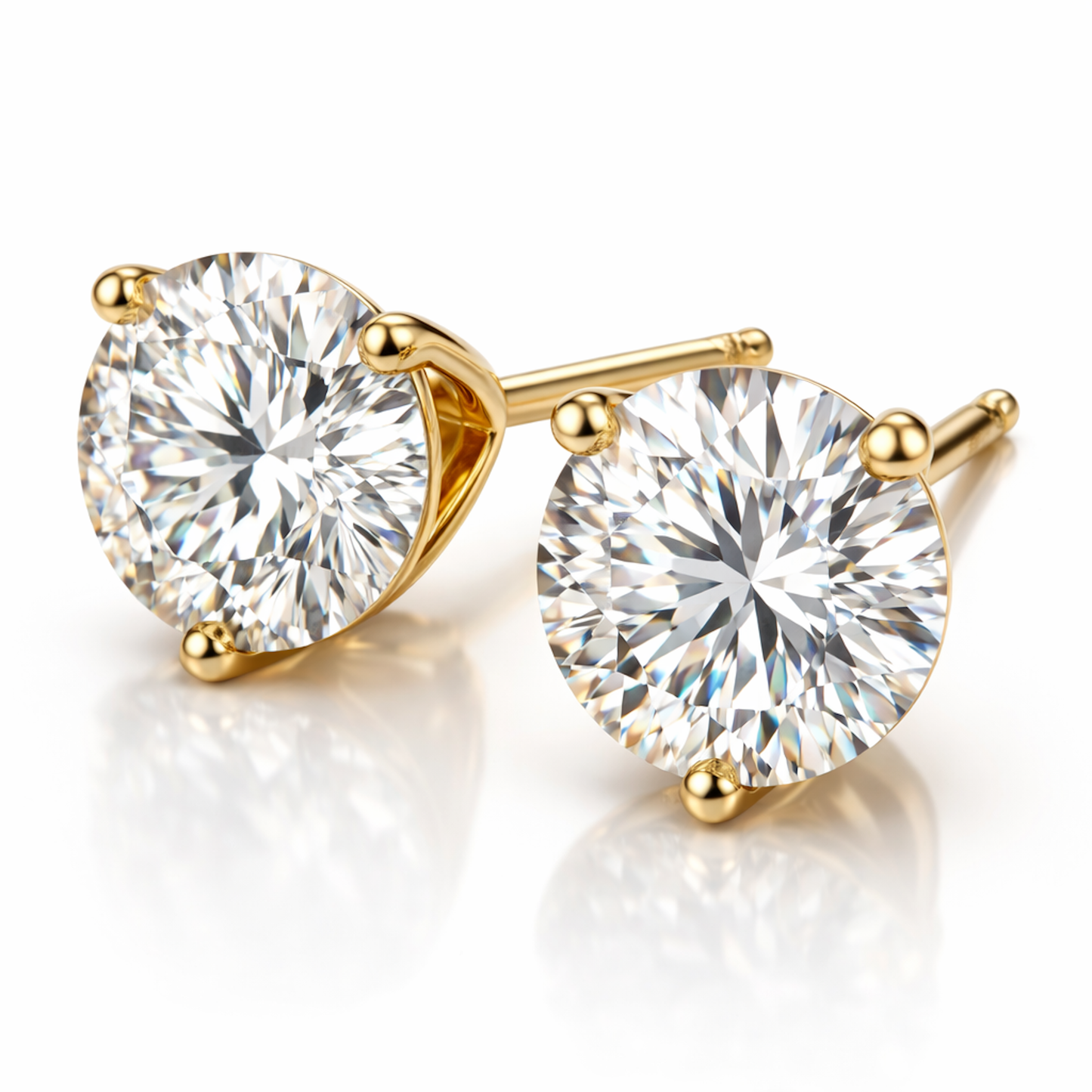 Martini 3ct Diamond Stud Earrings 3 Prong in 14k Yellow Gold_2