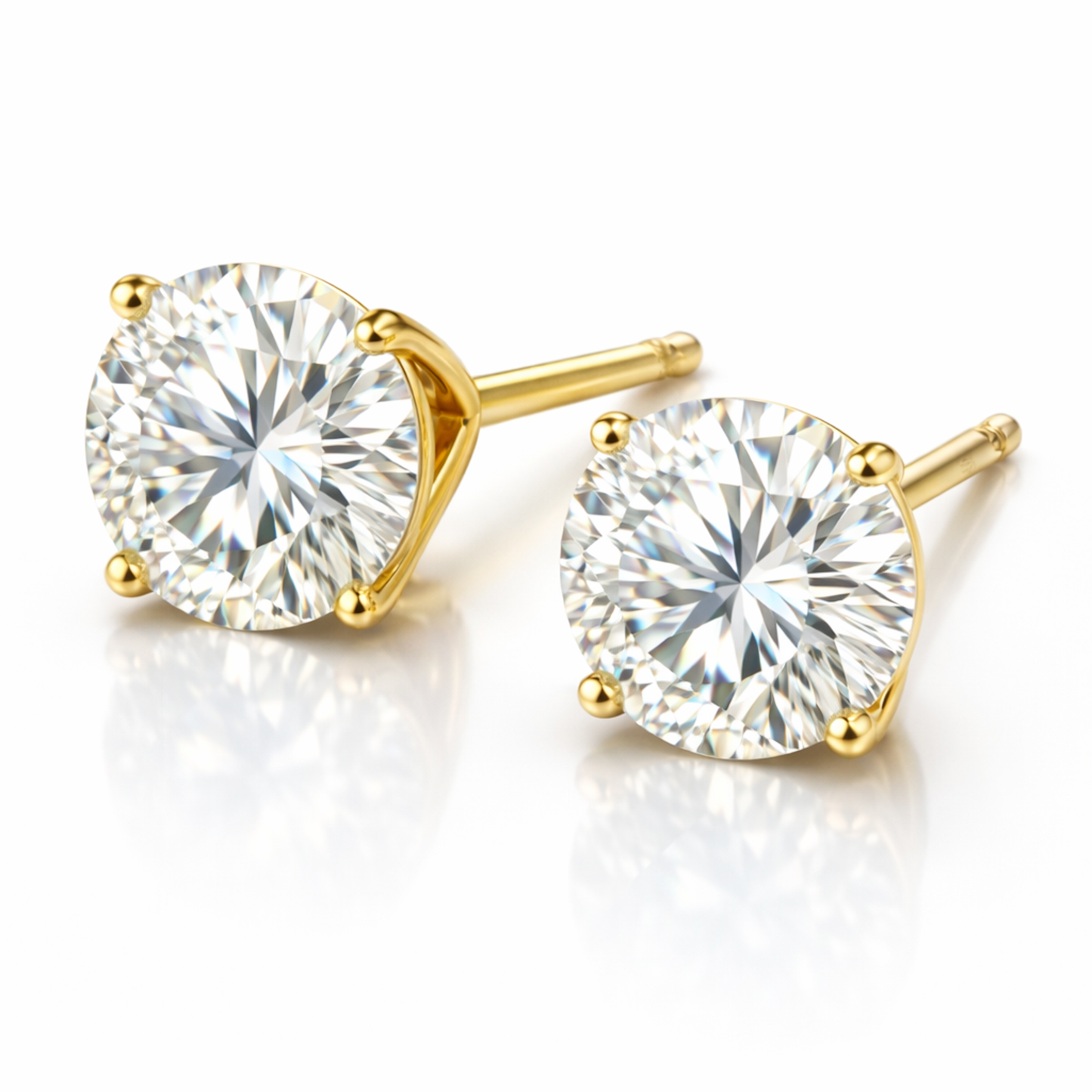 Martini 3ct Diamond Stud Earrings 4 Prong in 14K Yellow Gold