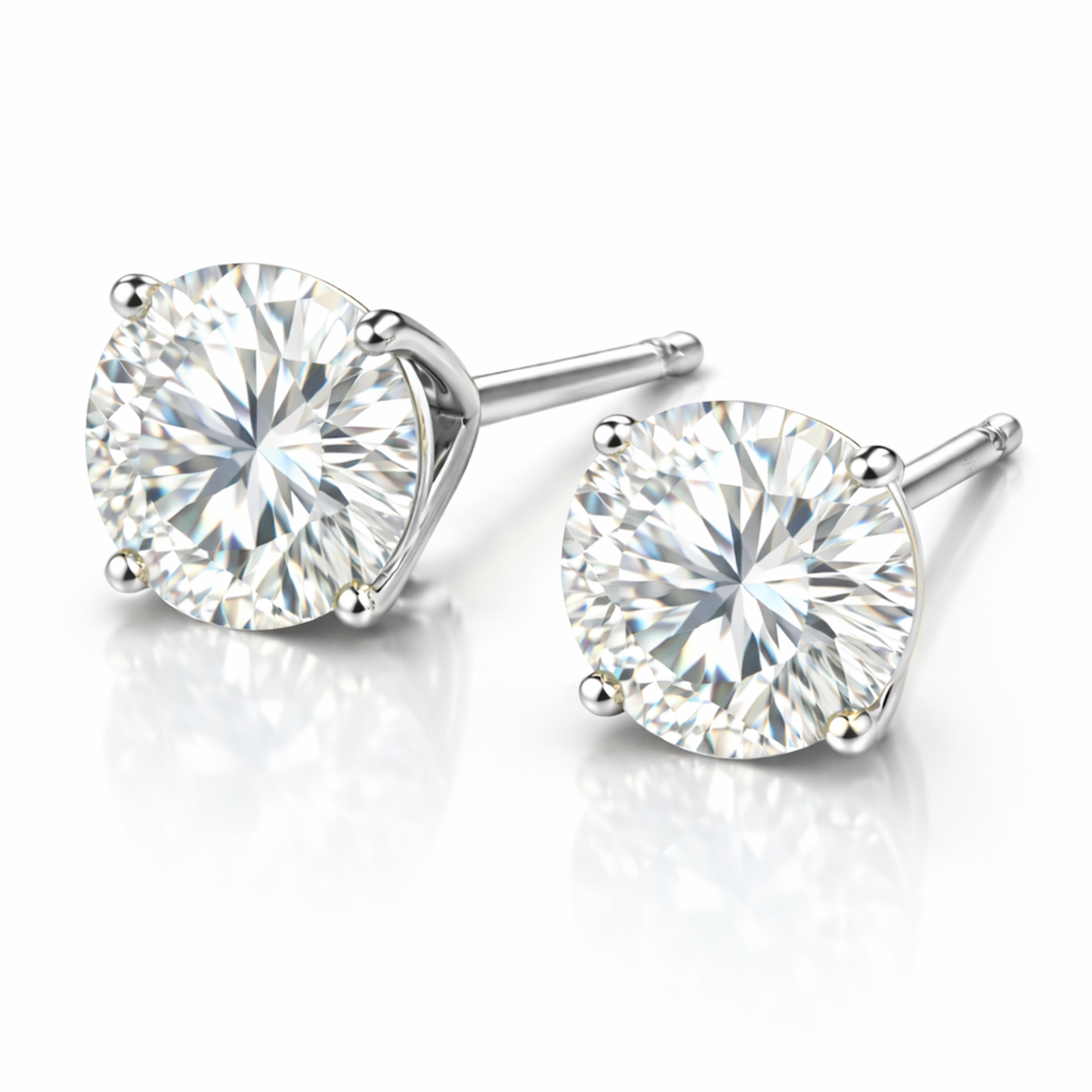 Martini 4-8ct Diamond Stud Earrings 4 Prong in 14K White Gold