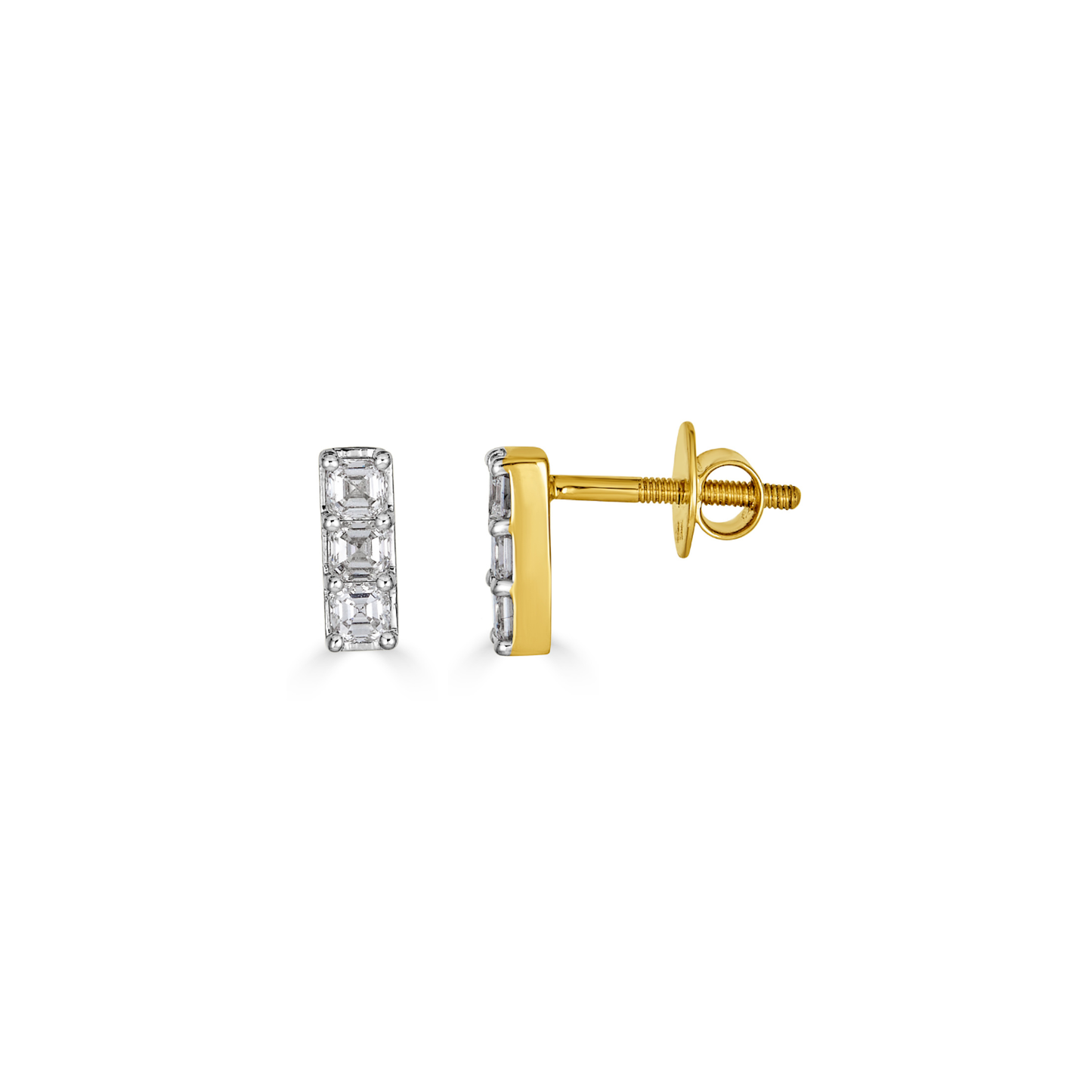 Maya Asscher Bar Stud Earrings by Lumeniri Diamonds 0.54ct lab grown diamonds in 14K yellow gold on white background