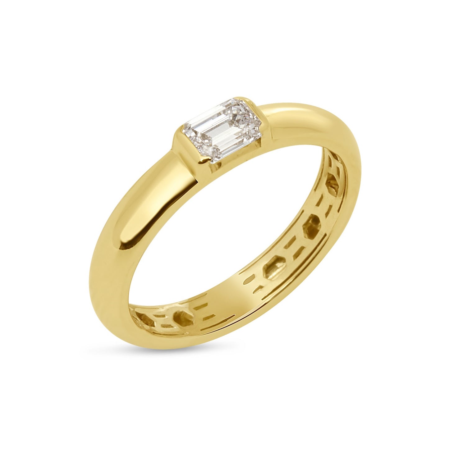 Oran Half Bezel 0.5ctw Lab-Grown Diamonds Emerald Cut Solitaire Band in 14K Yellow Gold