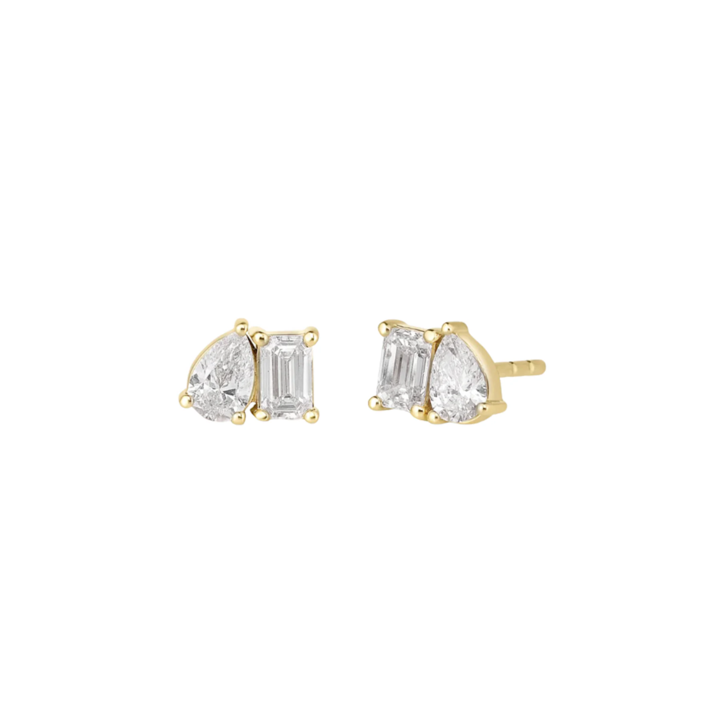 Pear and emerald cut diamond stud earrings 0.47ct lab grown 14K yellow gold clean product image