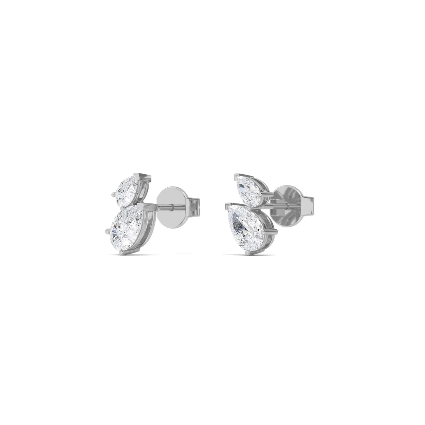 Pear shaped diamond climber stud earrings 1.97ct lab grown 14K white gold clean product image