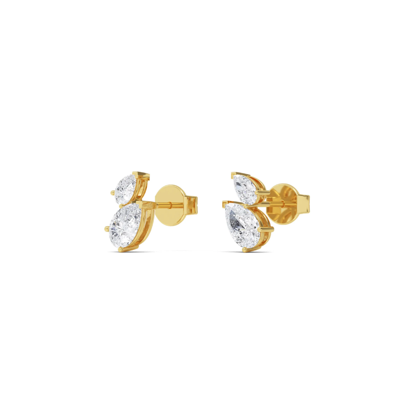 Pear shaped diamond climber stud earrings 1.97ct lab grown 14K yellow gold clean product image