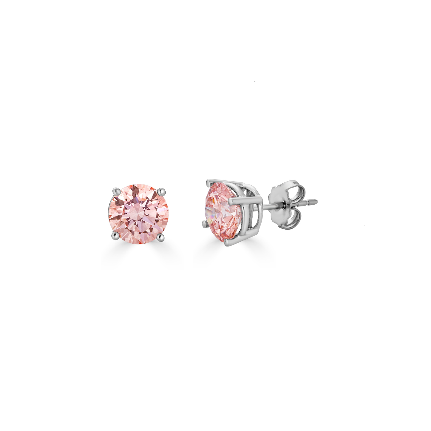 Pink lab grown diamond stud earrings 1.50ctw 14K white gold 4 prong setting clean product image