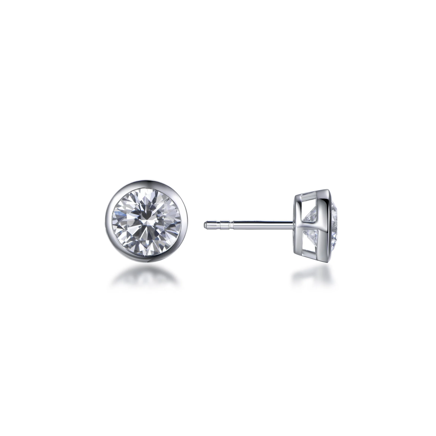 Round bezel set diamond stud earrings lab grown DEF VS 14K white gold clean product image