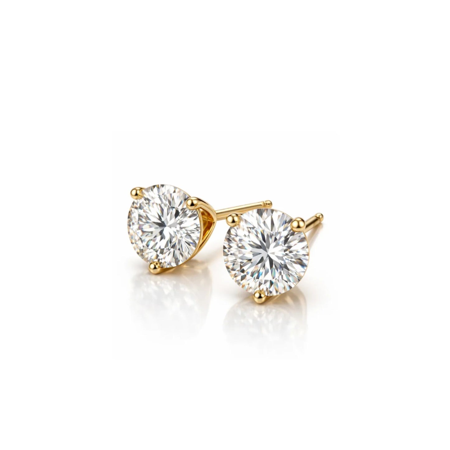 Round brilliant martini diamond studs 2ctw lab created 14K yellow gold minimalist jewelry photography