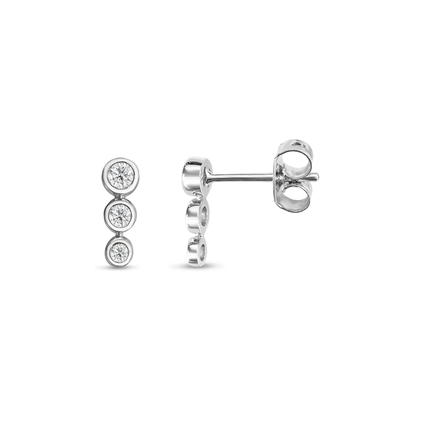 Small bezel diamond stud earrings 0.24ct lab created round cut clean luxury jewelry photography