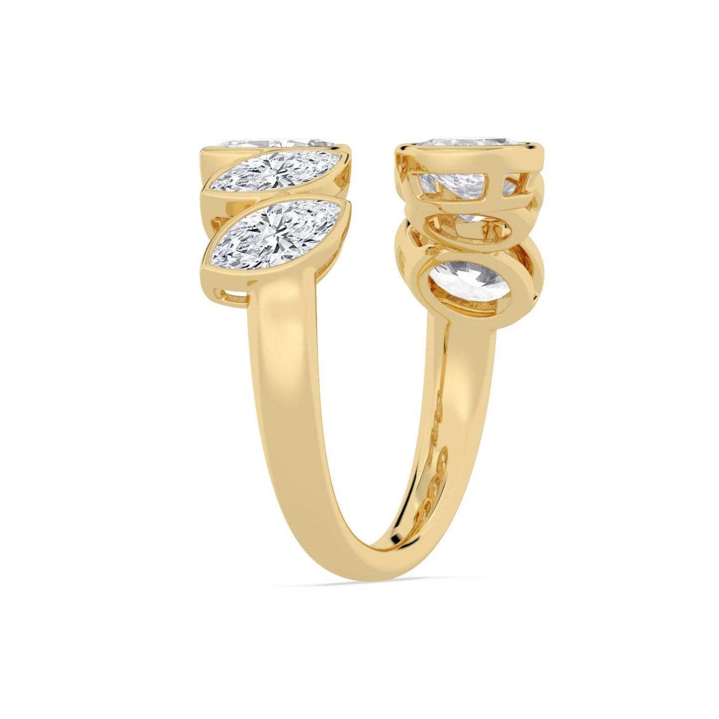 Solara bypass ring by Lumeniri featuring oval and marquise lab grown diamonds set in elegant 14K yellow gold design