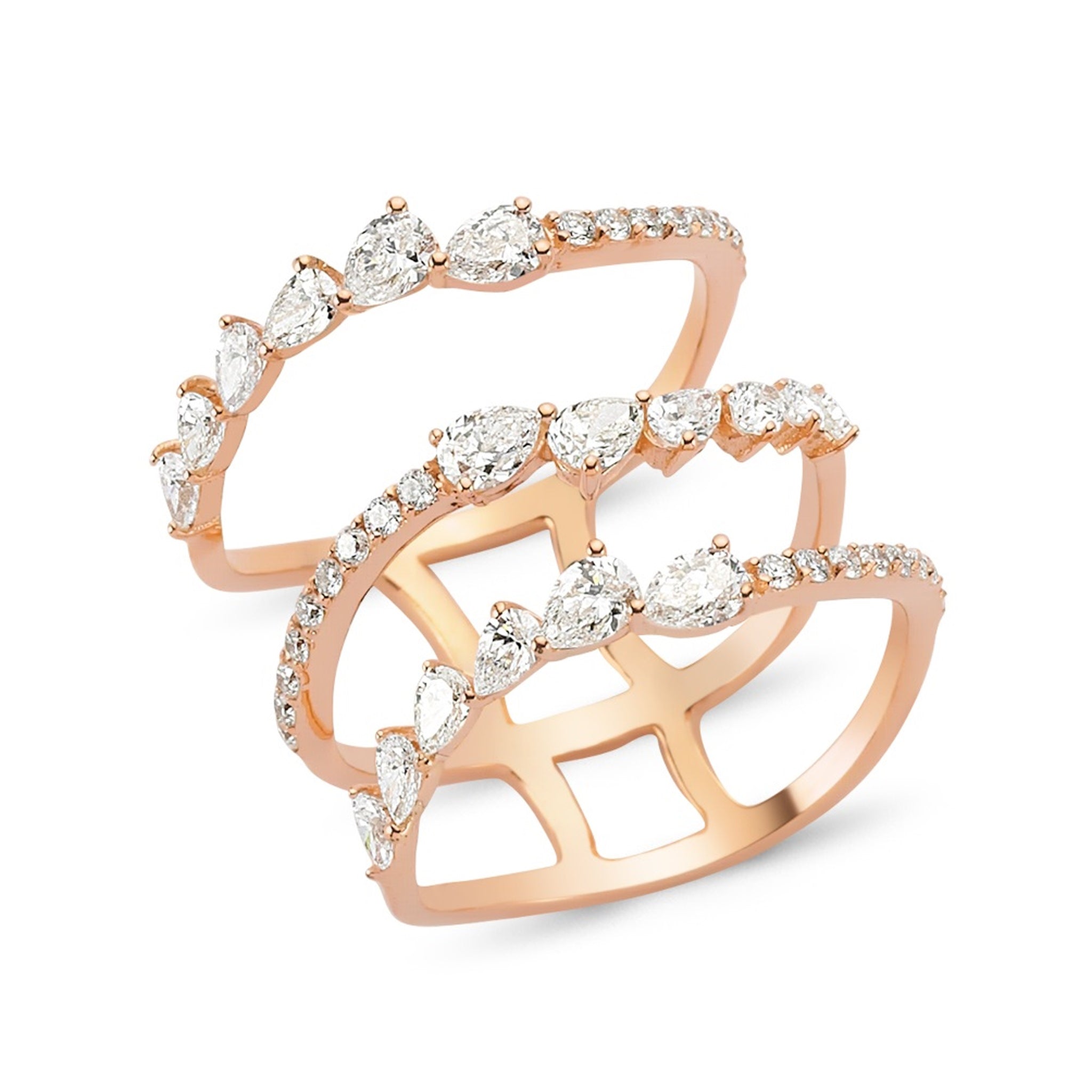 The Kira | Three-Row Cocktail Diamond Ring - Lumeniri