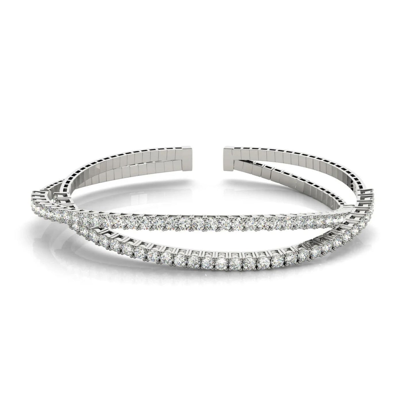 The Thia Cuff 2-row lab diamond tennis bangle set with 80 full-cut round brilliant lab diamonds in White Gold
