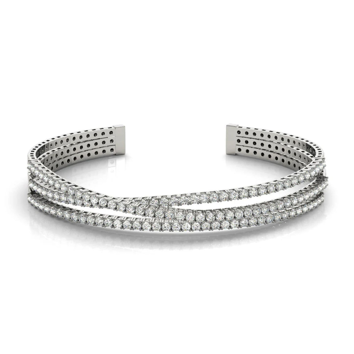 The Zia Bangle by Lumeniri Lab Grown Diamonds Flexible Claw Set 3-Row Tennis Bangle in White Gold