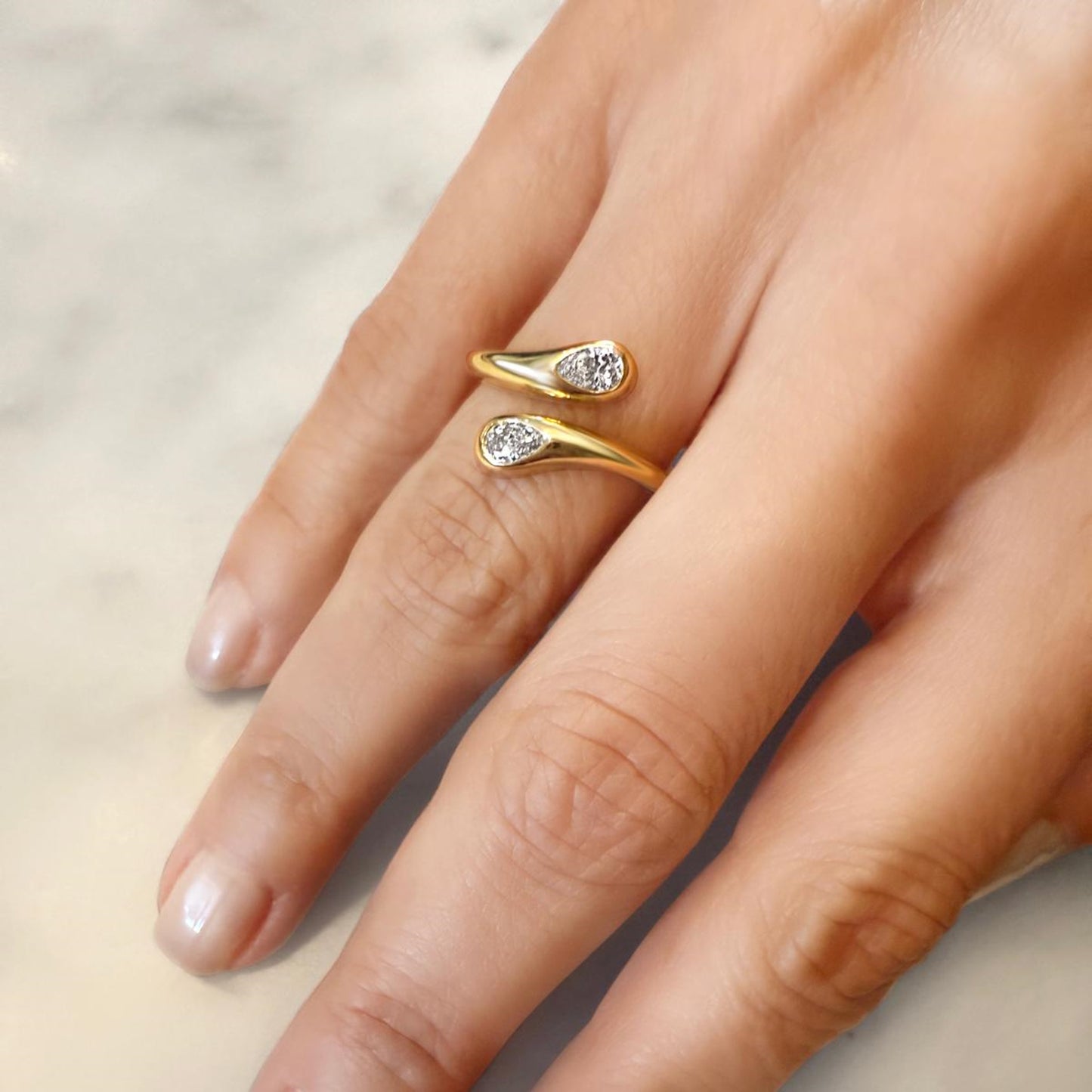 The Nagas Protective Serpent Ring  0.5ct Pear Lab Grown Diamond in 14K Yellow Gold