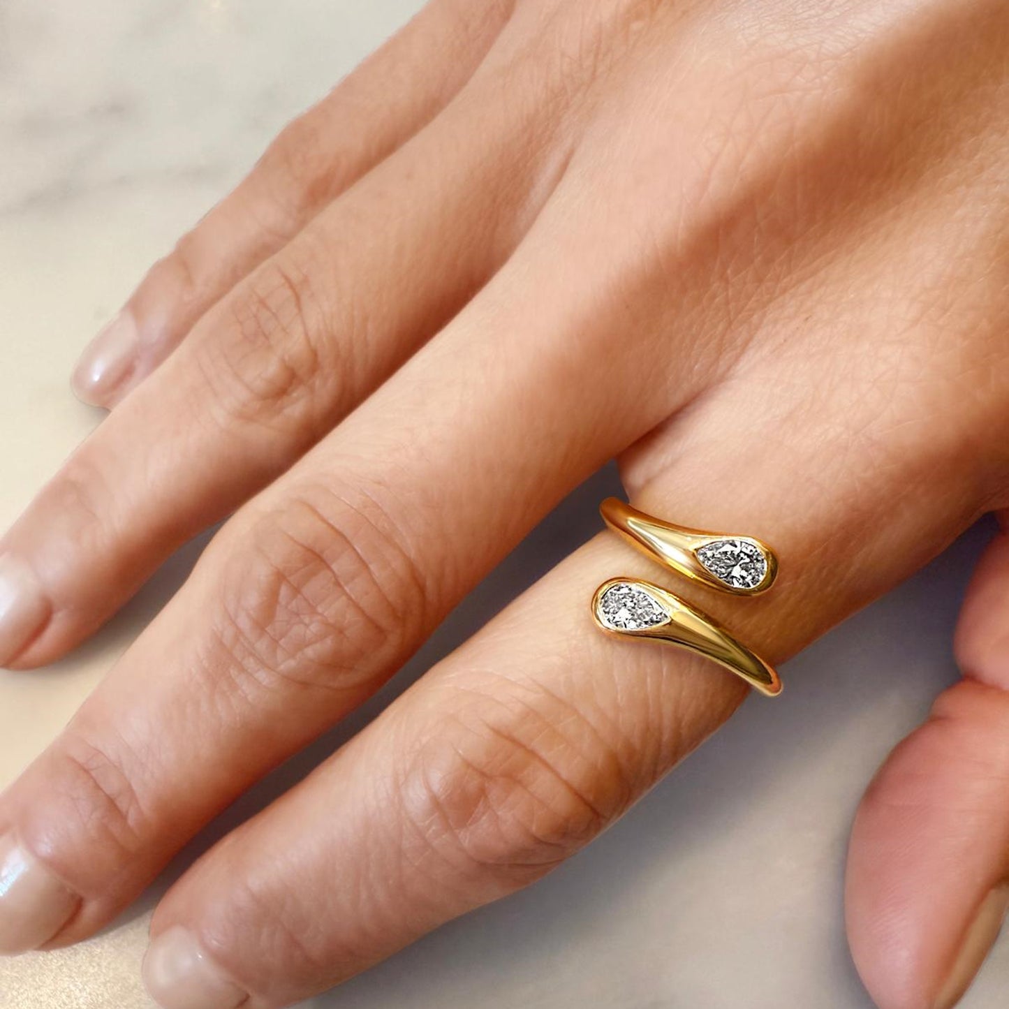 The Nagas Protective Serpent Ring  0.5ct Pear Lab Grown Diamond in 14K Yellow Gold LGD