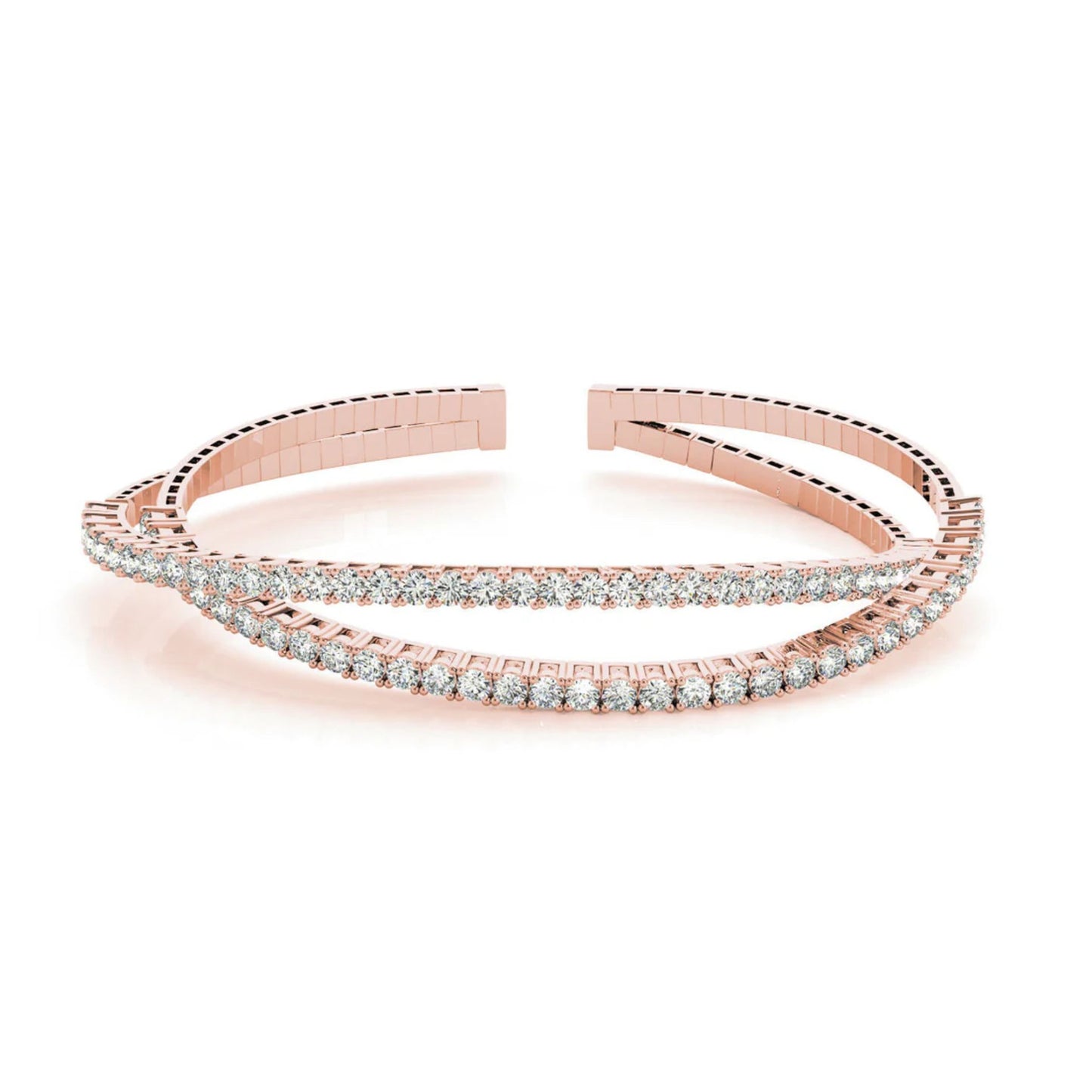 The Thia Cuff 2-row lab diamond tennis bangle set with 80 full-cut round brilliant lab diamonds in Rose Gold