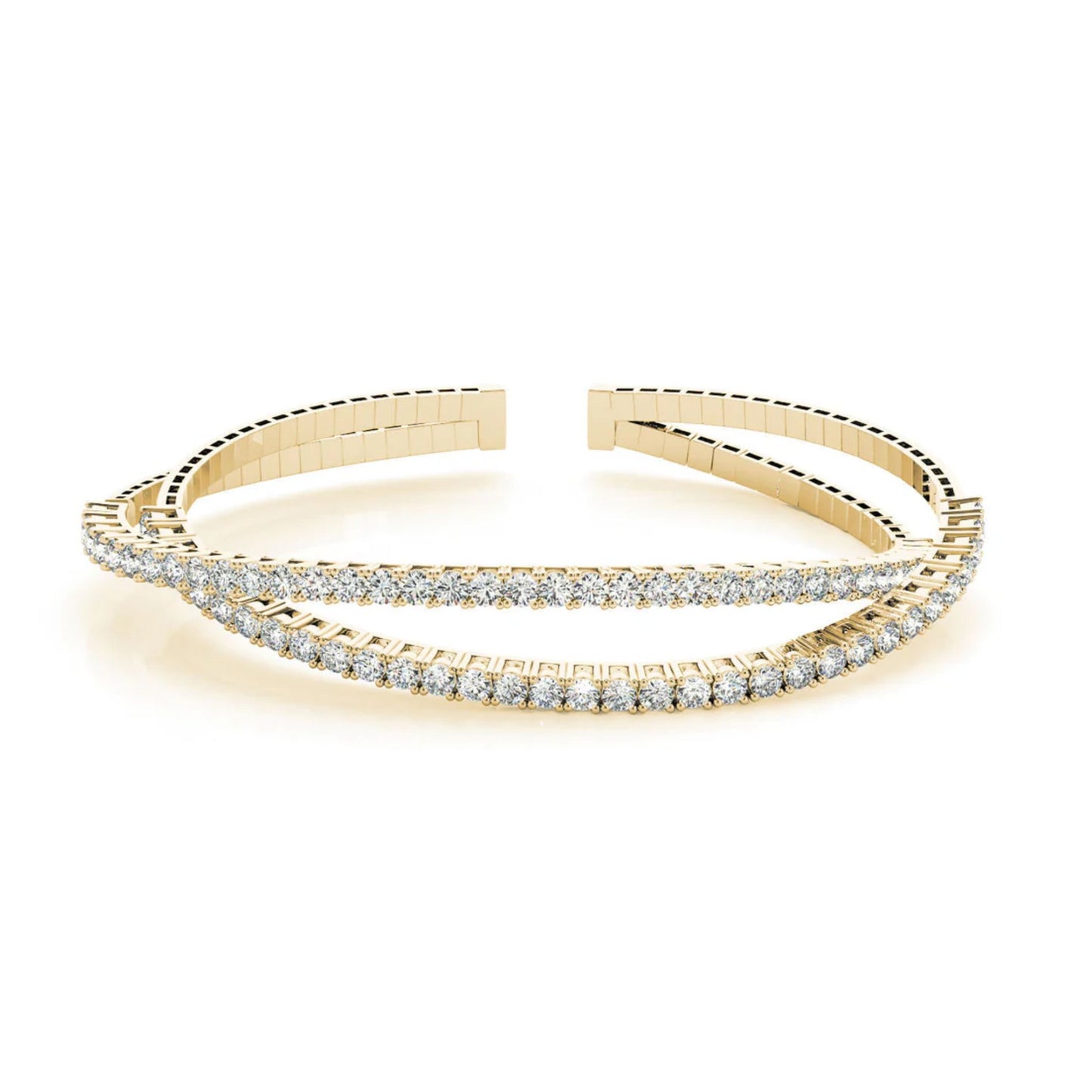 The Thia Cuff 2-row lab diamond tennis bangle set with 80 full-cut round brilliant lab diamonds in Yellow Gold