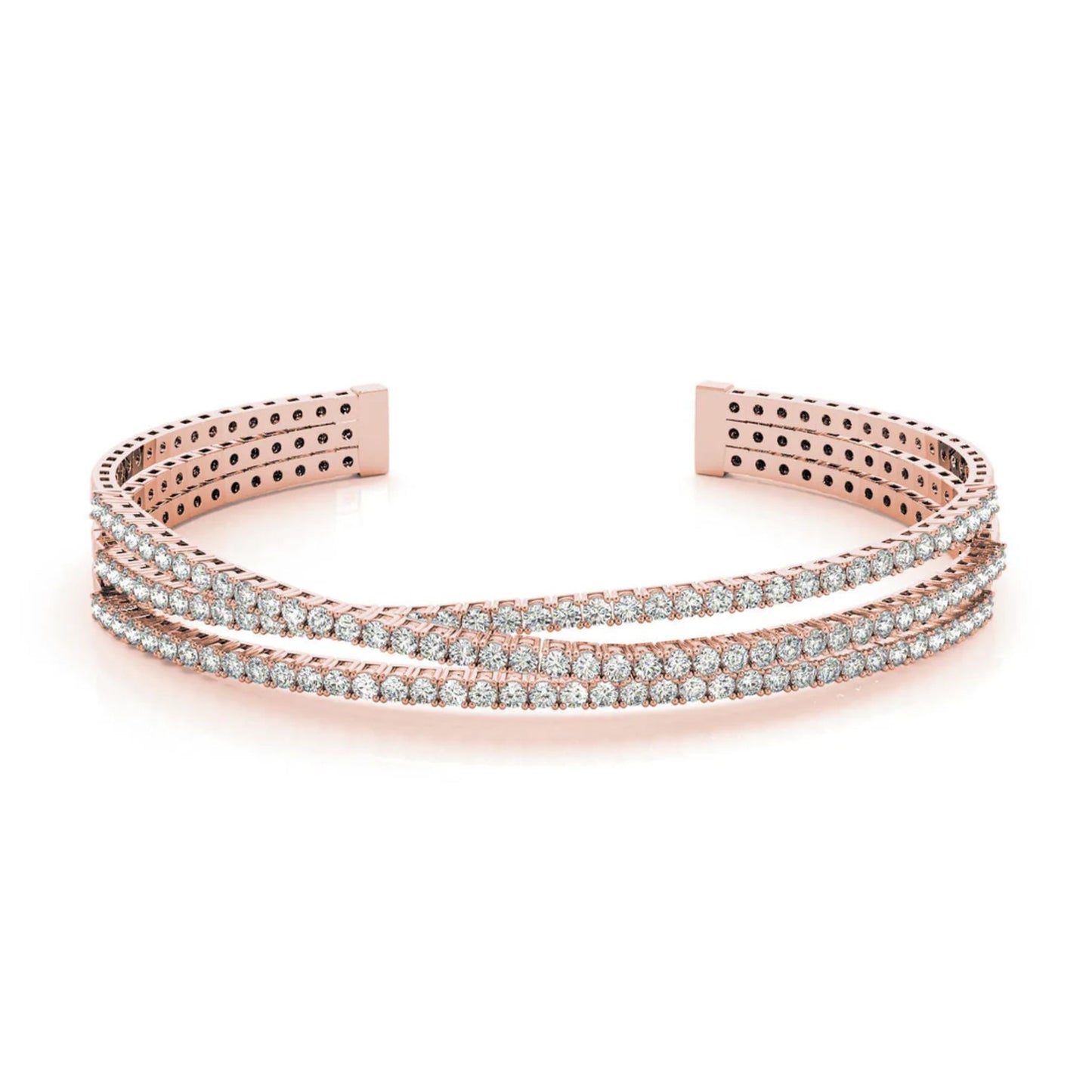 The Zia Bangle by Lumeniri Lab Grown Diamonds Flexible Claw Set 3-Row Tennis Bangle in Rose Gold