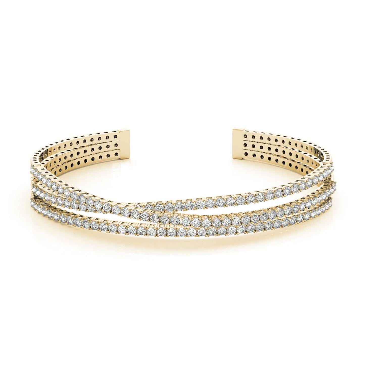 The Zia Bangle by Lumeniri Lab Grown Diamonds Flexible Claw Set 3-Row Tennis Bangle in Yellow Gold
