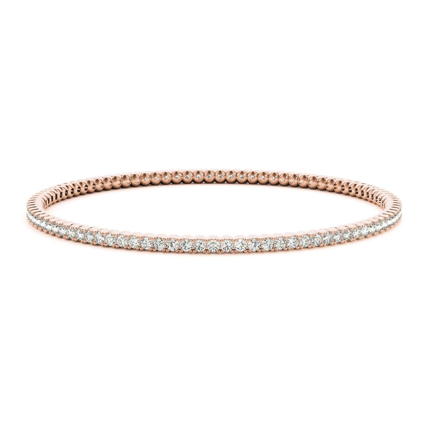 The Zora Single Row Rounded Tennis Bangle in Rose Gold