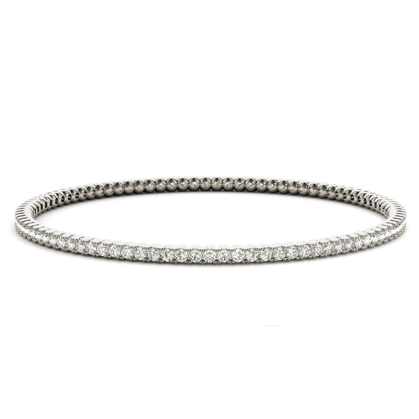 The Zora Single Row Rounded Tennis Bangle in White Gold