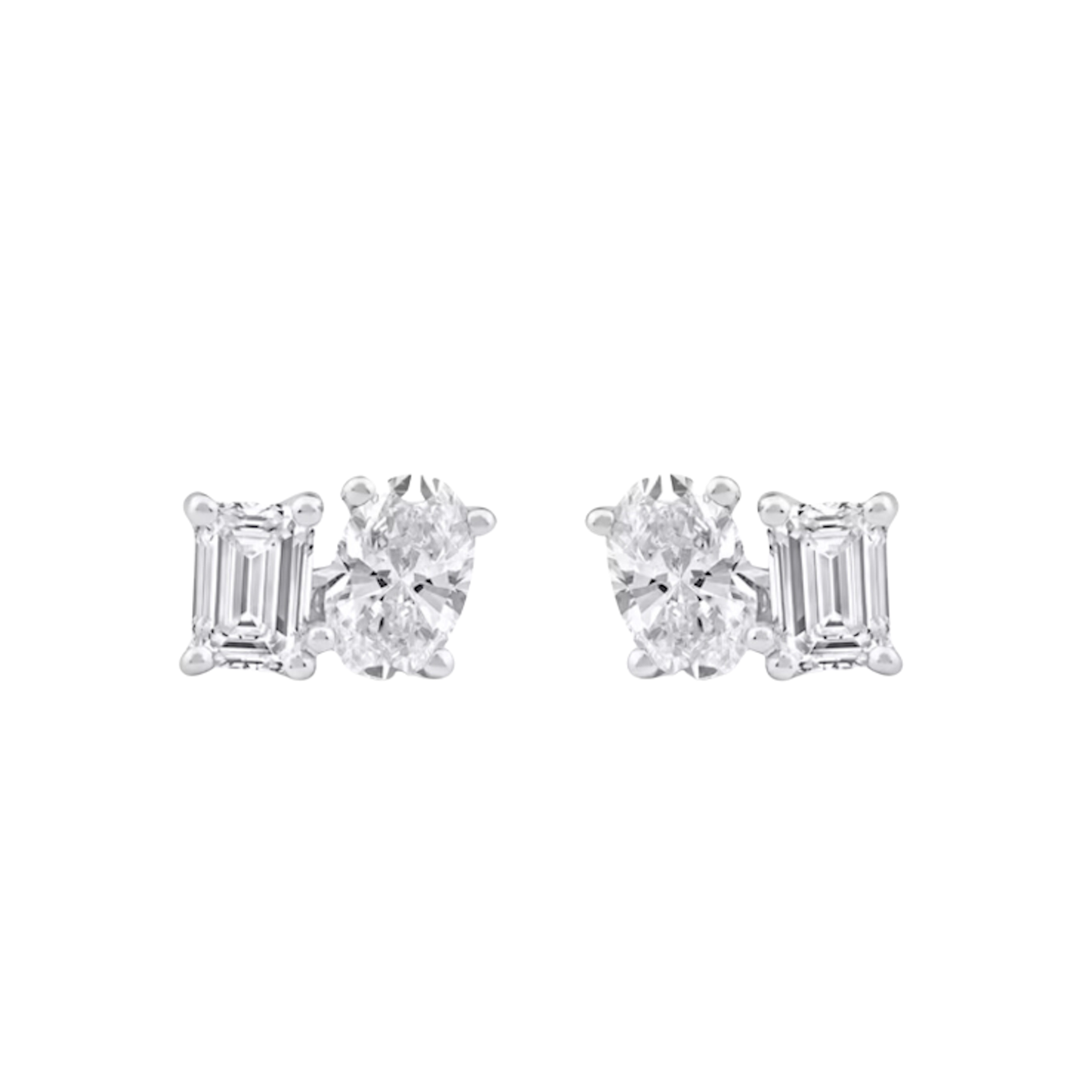 Toi Moi 2.00ct Oval and Emerald-Cut Lab-Grown Diamond Stud Earrings by Lumeniri in 14K white gold