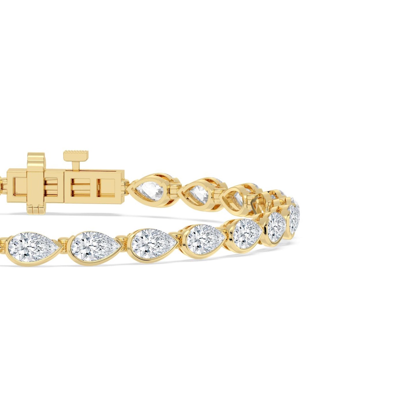 Zaria pear tennis bracelet by Lumeniri featuring continuous lab grown diamonds in refined 14K yellow gold design