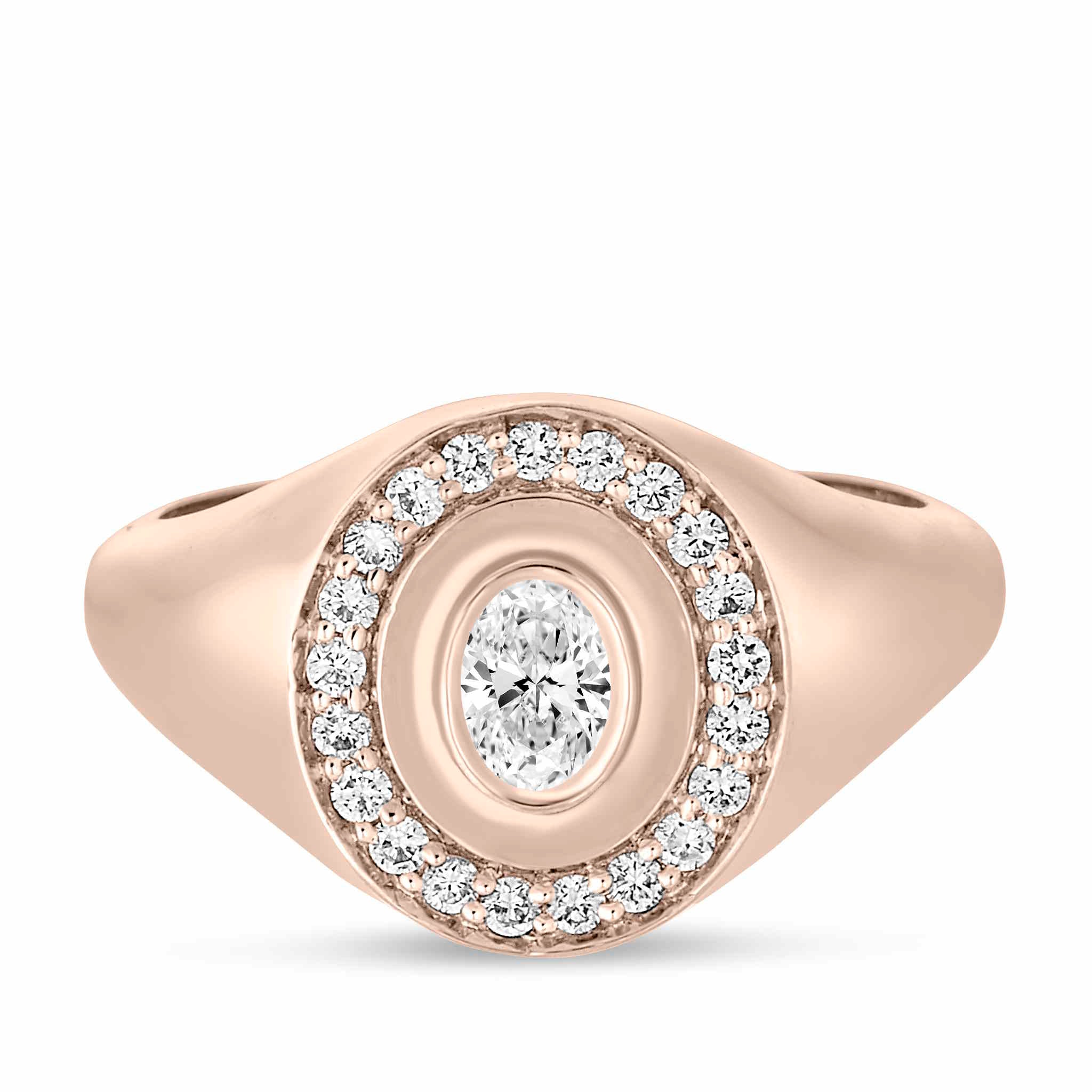 The Lito 0.6ct Oval Halo Lab Grown Diamond Signet Ring in 14K Gold