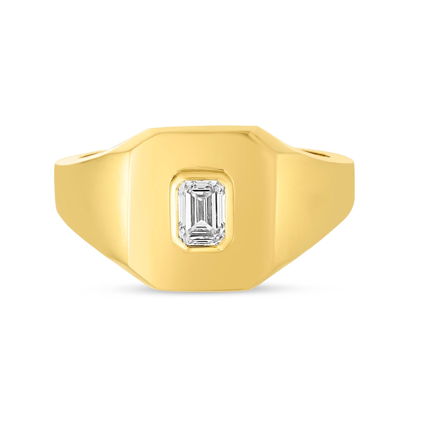 Lito 0.3ct Emerald Cut Square Signet Ring in 14K Yellow Gold featuring a bold, polished square face and radiant lab grown diamond.
