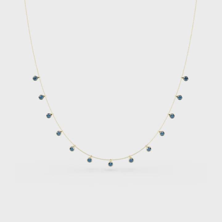 The Celeste Collection Ball Chain Dangling Bezel Set Blue LGD Necklace