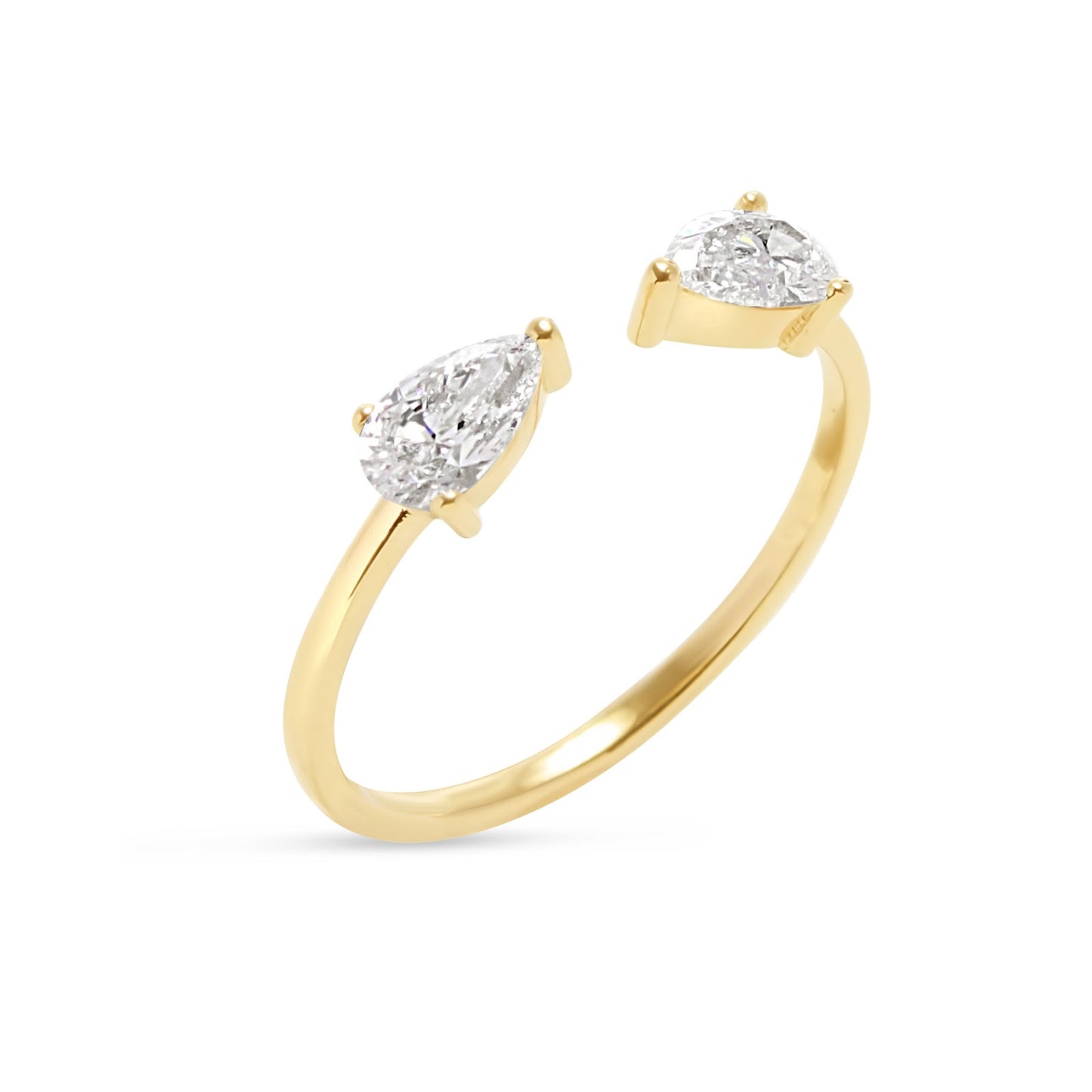 Close-up of the Ziv Open Wrap Pear Ring in 14K Yellow Gold featuring a 0.6ct pear-shaped lab-grown diamond in a sleek open wrap design, combining modern elegance with bold sophistication.