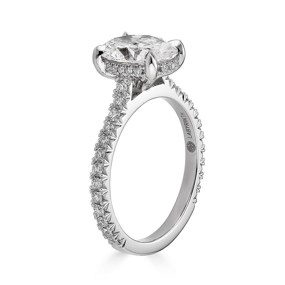 14K White Gold Soleil Hidden Halo Solitaire Ring with French Pave by Lumeniri