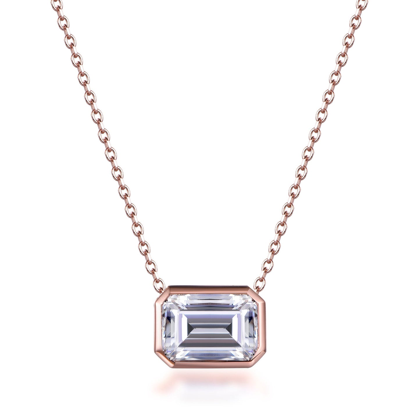 Lumeniri Bezel Set 14K Gold Lab Emerald Cut Diamond Pendant Necklace on Chain