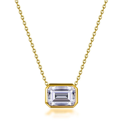 Lumeniri Bezel Set 14K Gold Lab Emerald Cut Diamond Pendant Necklace on Chain