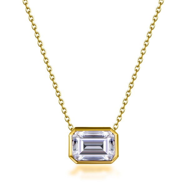 Lumeniri Bezel Set 14K Gold Lab Emerald Cut Diamond Pendant Necklace on Chain