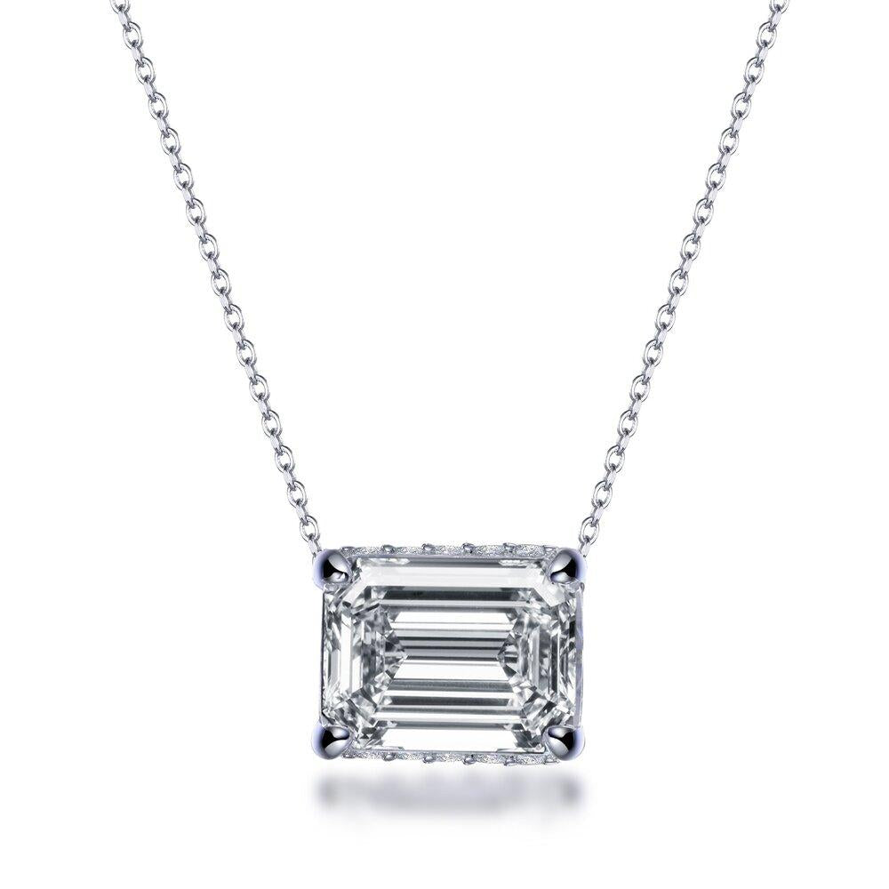 Lumeniri 14K Gold Emerald Hidden Halo Solitaire Diamond Pendant Necklace