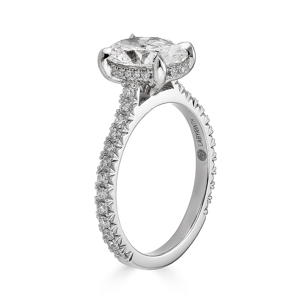 Soleil Hidden Halo Solitaire Ring with Oval-Cut Lab-Grown Diamond in 14K White Gold by Lumeniri
