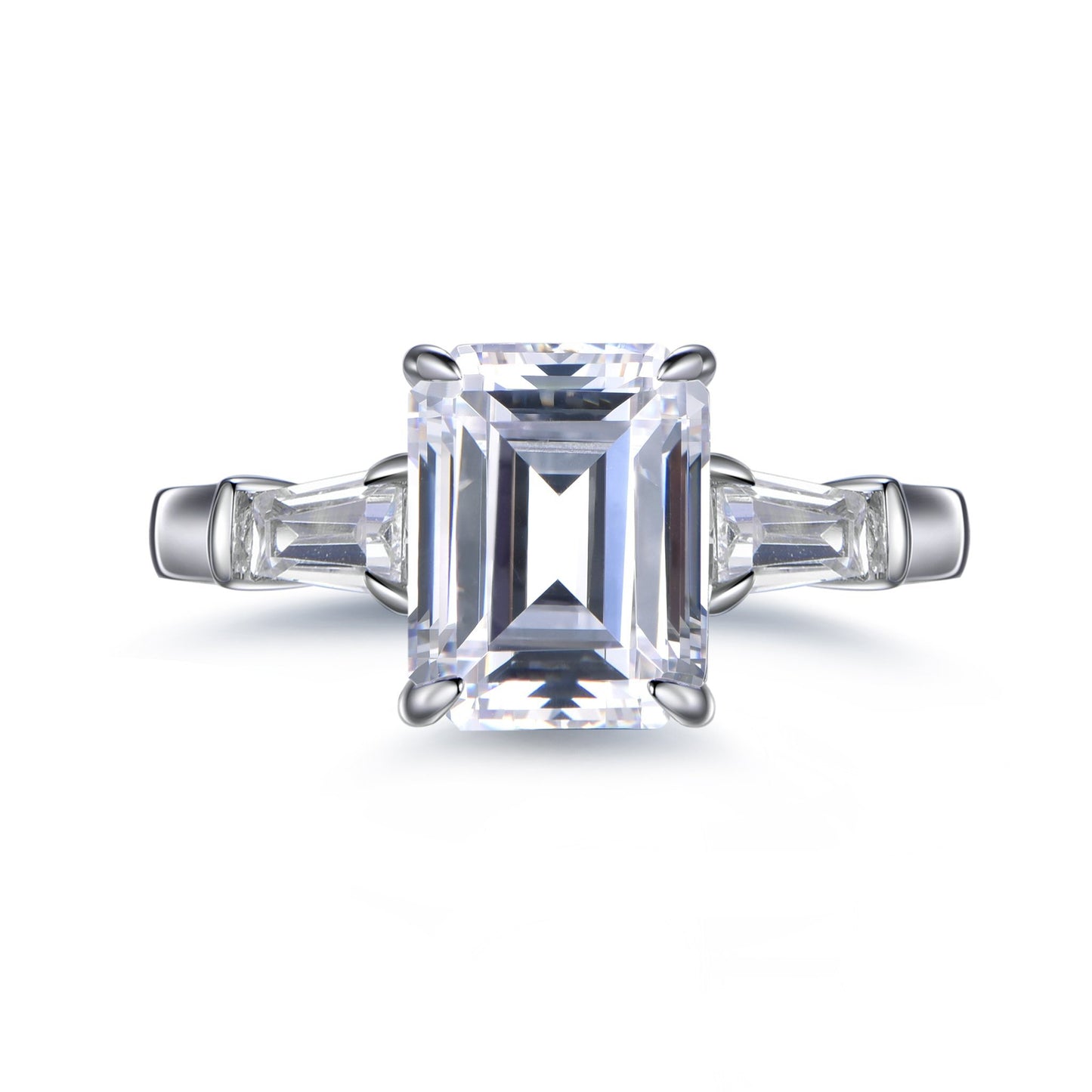 Lumeniri 14K Gold Three Stone Diamond Engagement Ring with Tapered Baguettes Ring