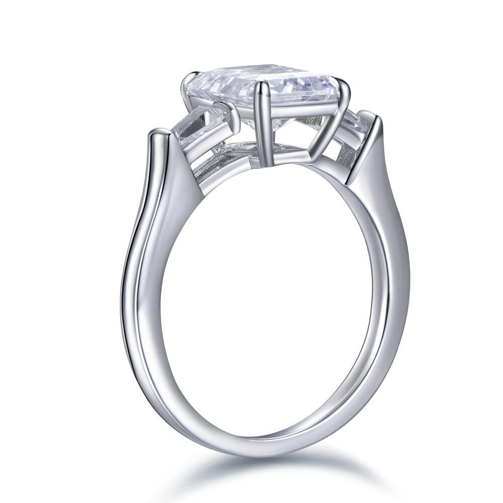 Lumeniri 14K Gold Three Stone Diamond Engagement Ring with Tapered Baguettes Ring